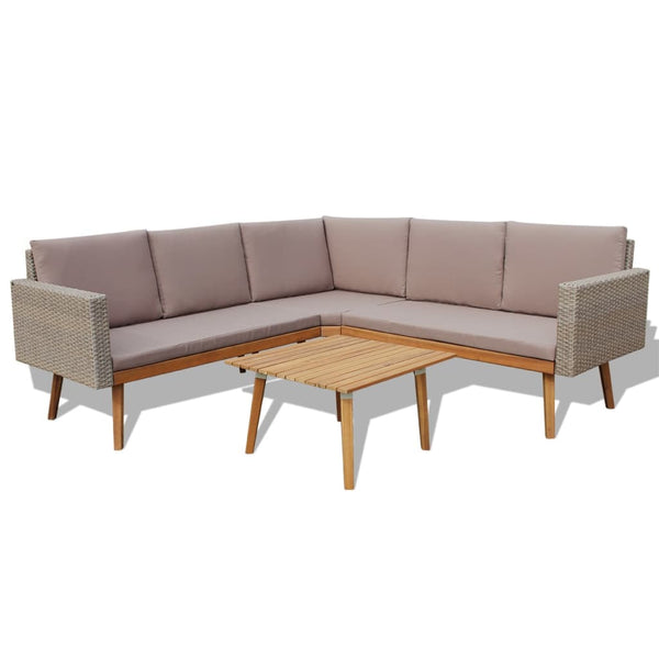 vidaXL 4-Piece Garden Lounge Set with Cushions Poly Rattan Grey