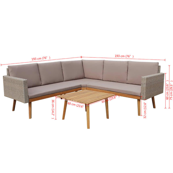 vidaXL 4-Piece Garden Lounge Set with Cushions Poly Rattan Grey