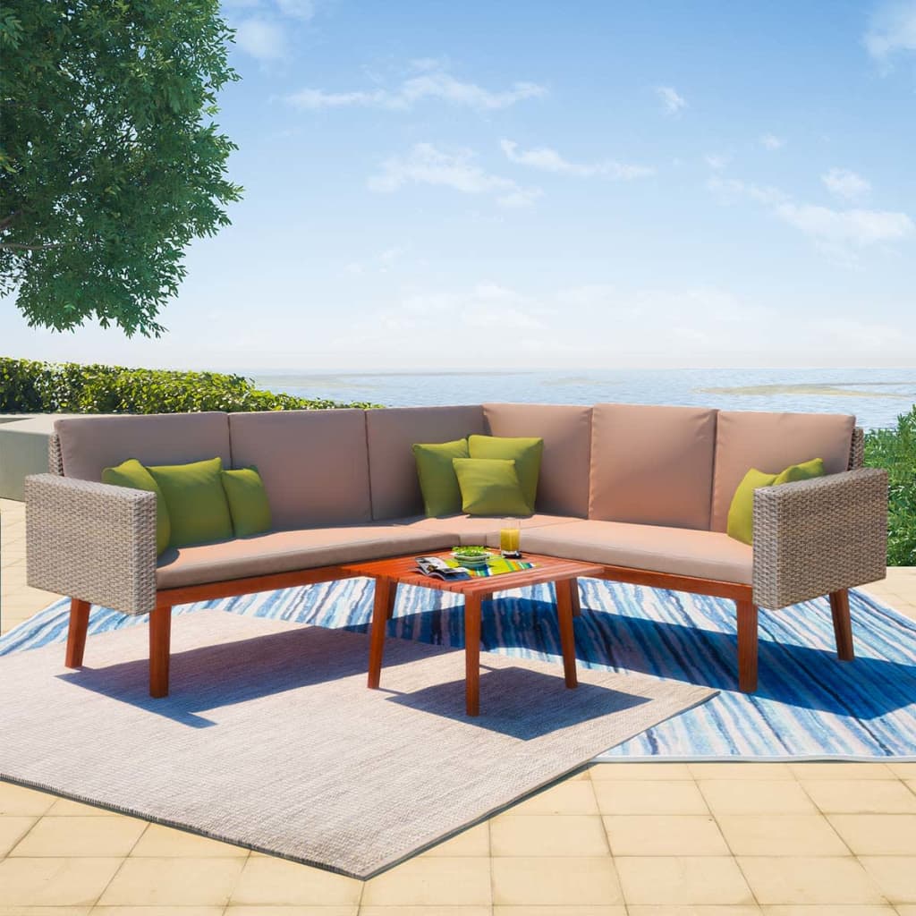 vidaXL 4-Piece Garden Lounge Set with Cushions Poly Rattan Grey