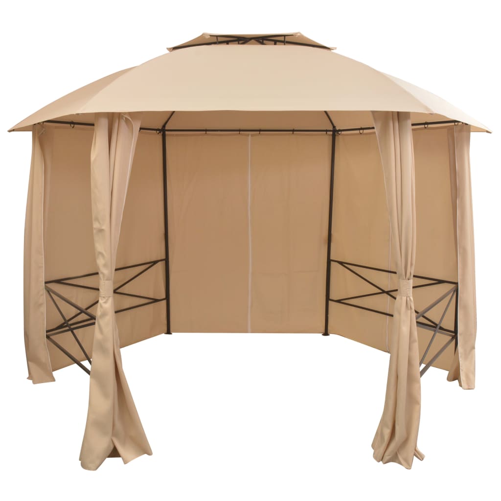 vidaXL Hexagonal Garden Gazebo with Curtains 360x265 cm