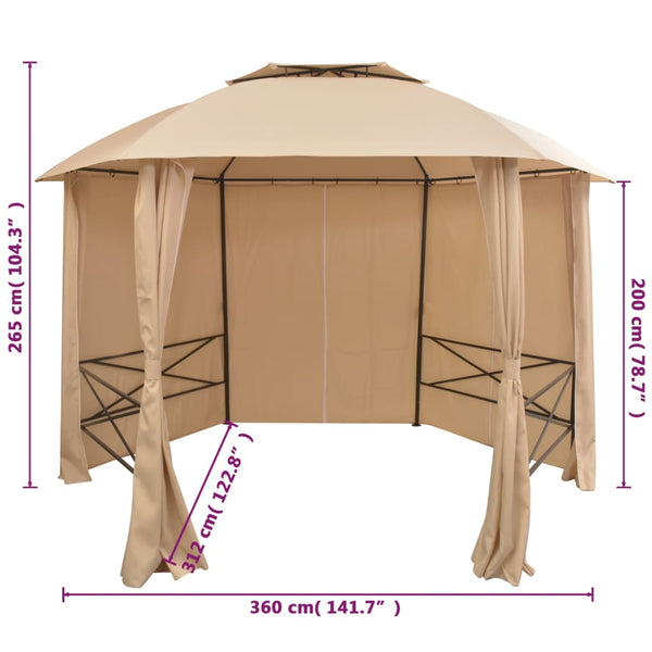 vidaXL Hexagonal Garden Gazebo with Curtains 360x265 cm