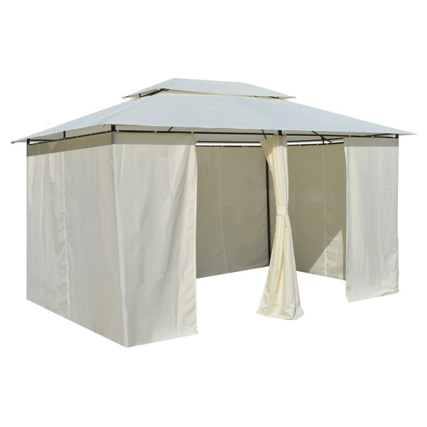 Gartenpavillon 4x3 m mit Vorhängen, Weiß