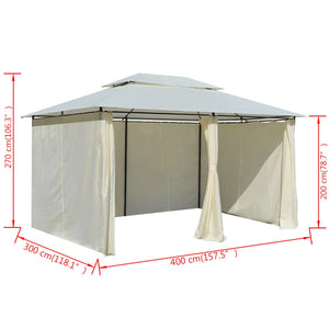Gartenpavillon 4x3 m mit Vorhängen, Weiß