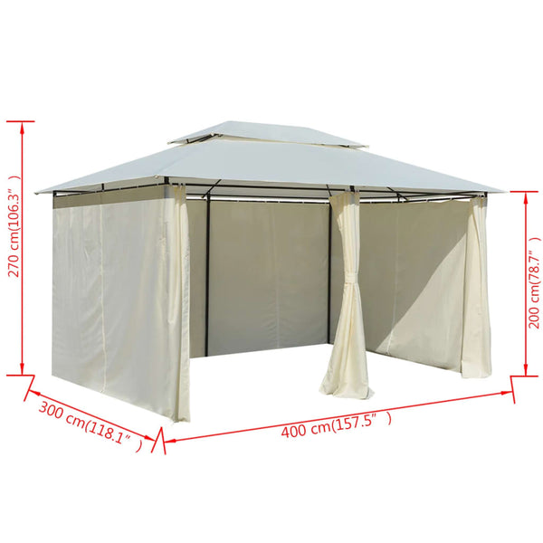 Gartenpavillon 4x3 m mit Vorhängen, Weiß