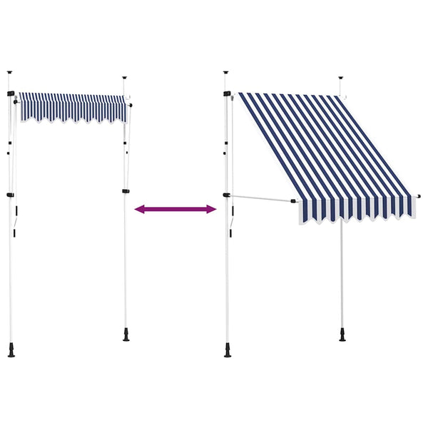 Einziehbare Markise, Handbetrieb, 150cm, Blau/Weiß