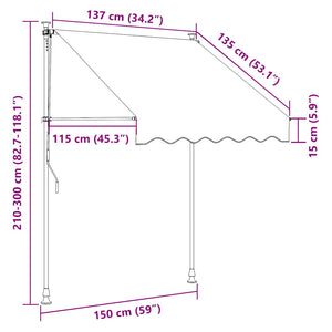Einziehbare Markise, Handbetrieb, 150cm, Blau/Weiß