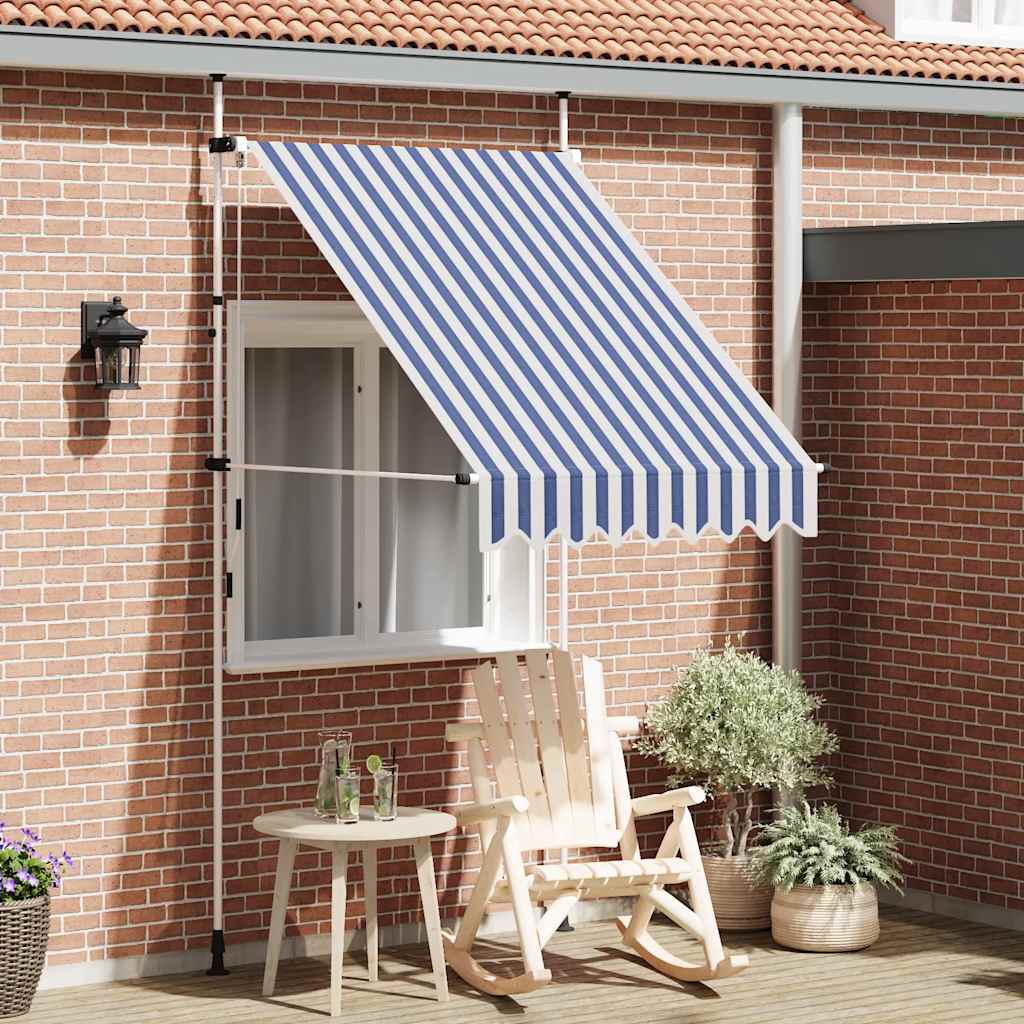 Einziehbare Markise, Handbetrieb, 150cm, Blau/Weiß