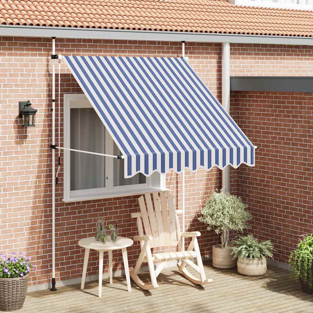 vidaXL Retractable Awning Manual 200 cm Blue/White Striped