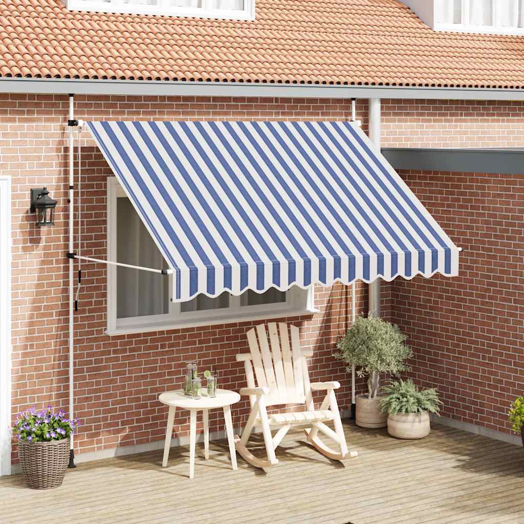 vidaXL Retractable Awning Manual 300 cm Blue/White Striped