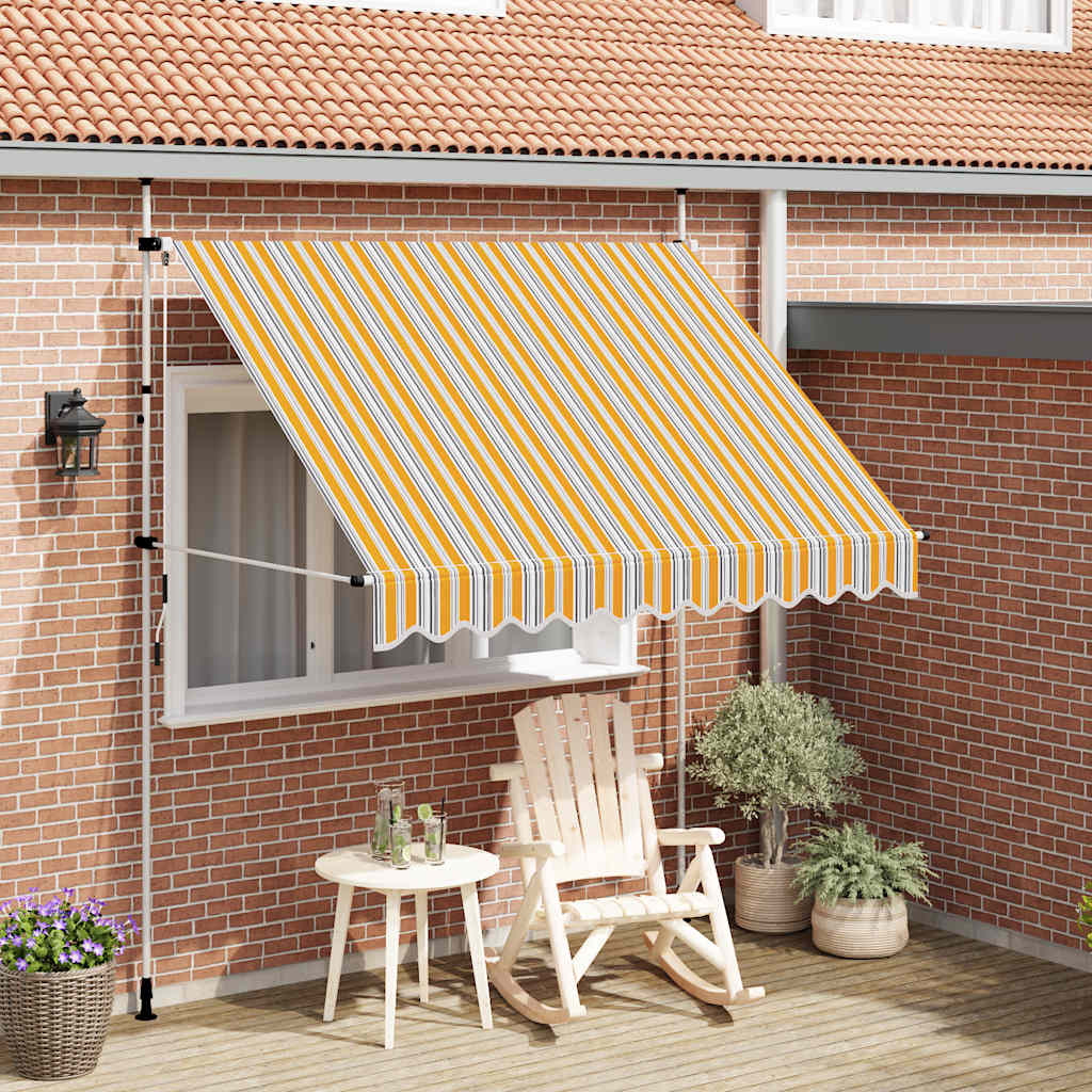 vidaXL Retractable Awning Manual 250 cm Yellow/Blue Striped