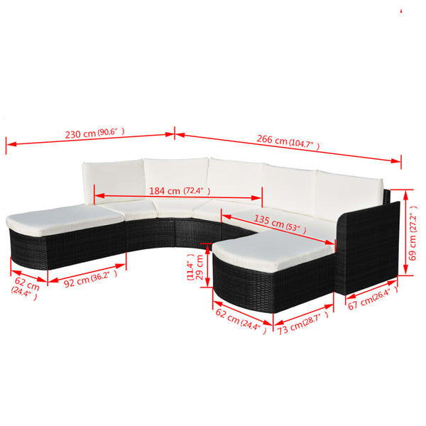 vidaXL 4-piece Garden Lounge Set with Cushions Poly Rattan Black