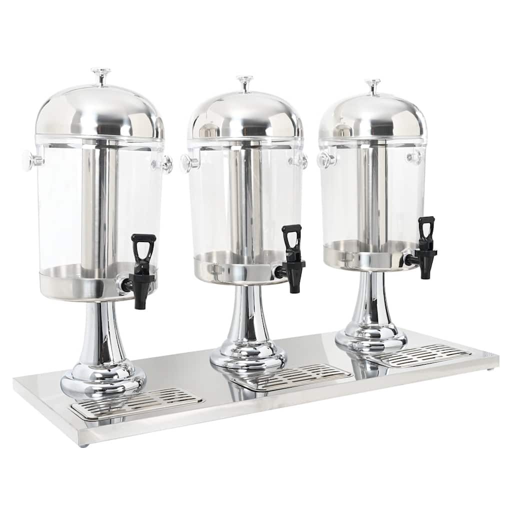 vidaXL Triple Beverage Dispenser Stainless Steel 3 x 8 Liters
