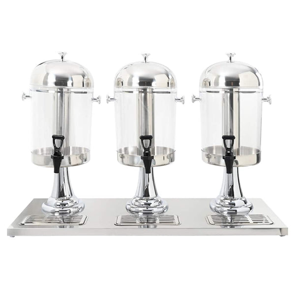 vidaXL Triple Beverage Dispenser Stainless Steel 3 x 8 Liters