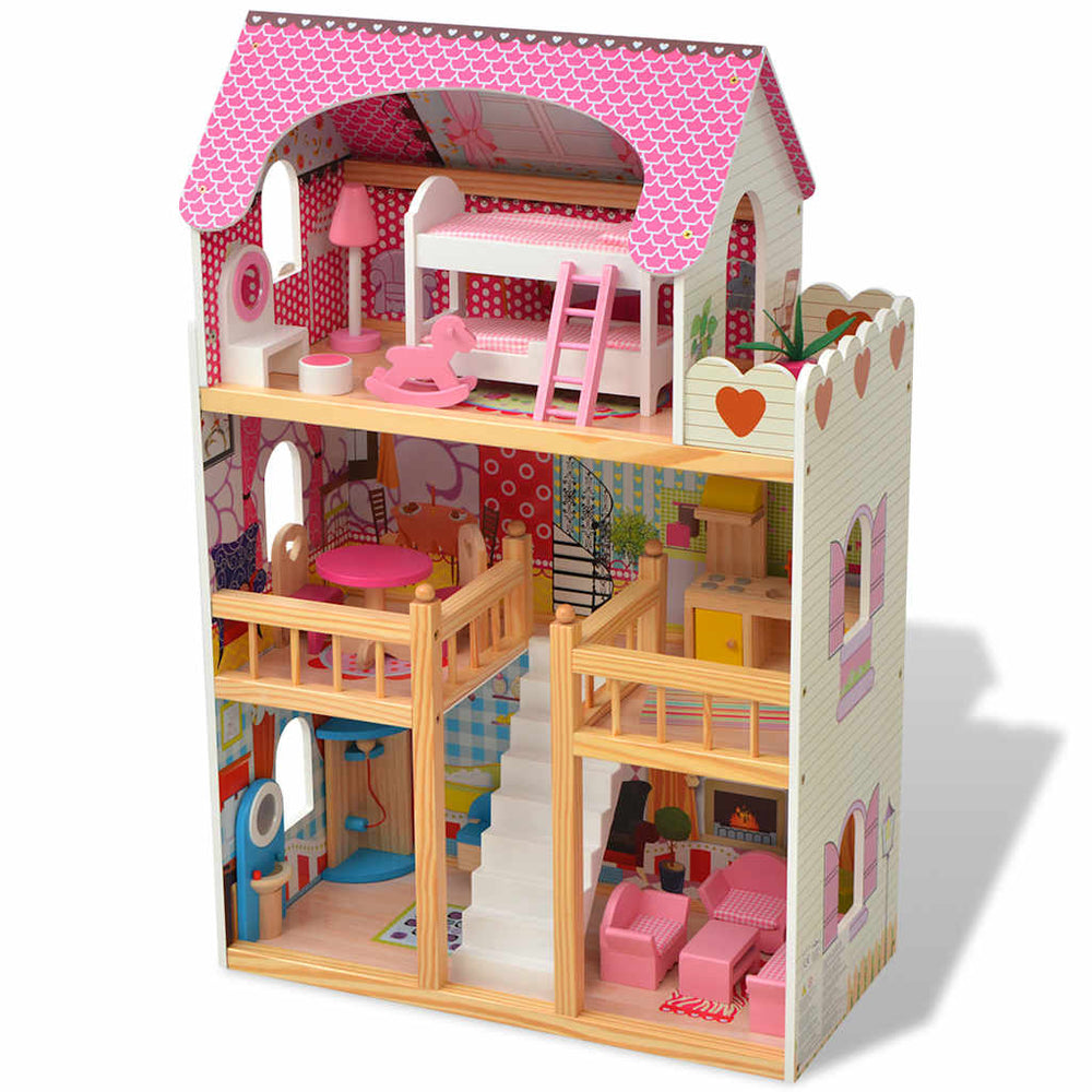 3-stöckiges Holz Puppenhaus 60x30x90cm