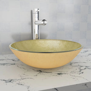 vidaXL Tempered Glass Washbasin 42 cm Gold