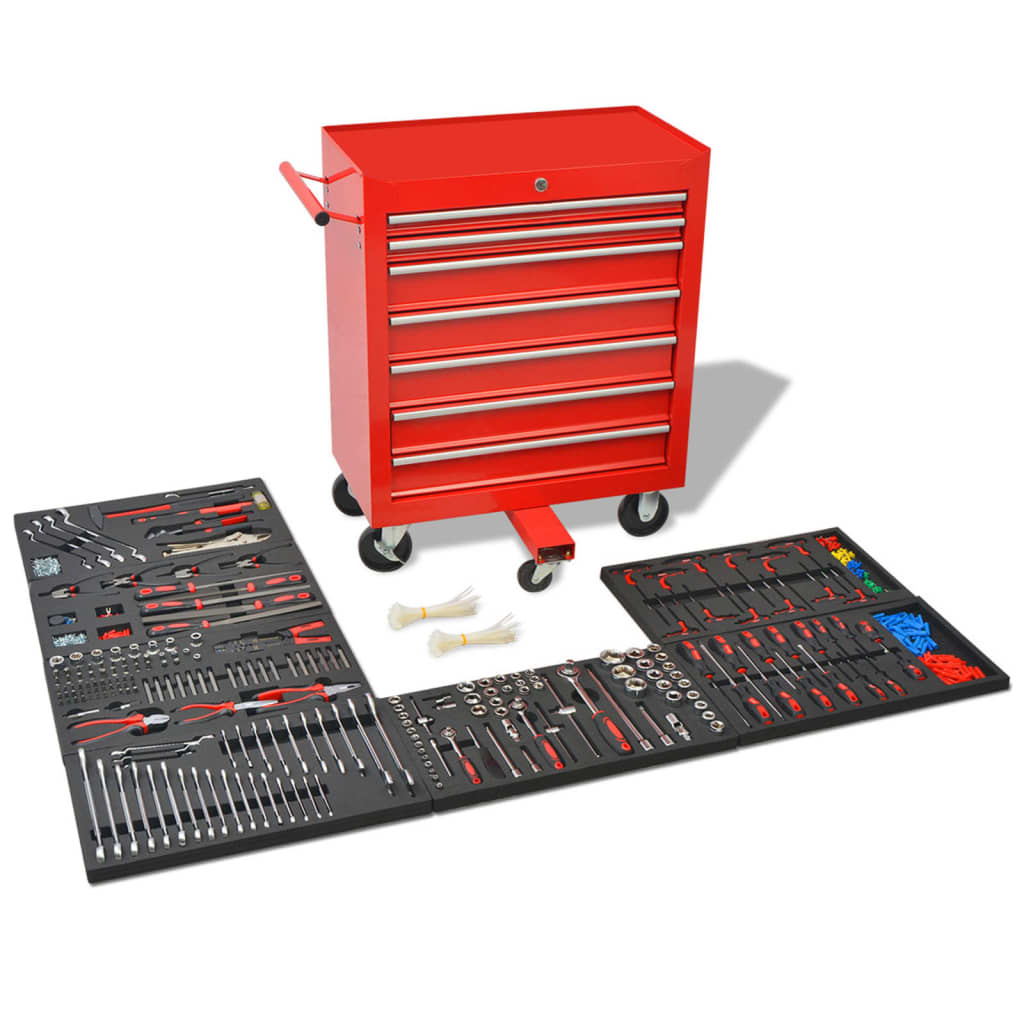 vidaXL Workshop Trolley with 1125 Tools Steel Red