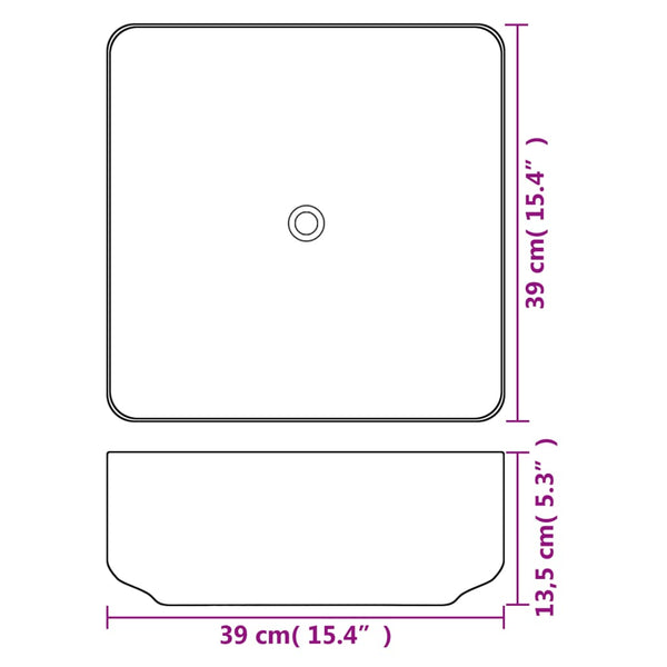 vidaXL Square Ceramic Wash Basin White 39x39x13.5 cm