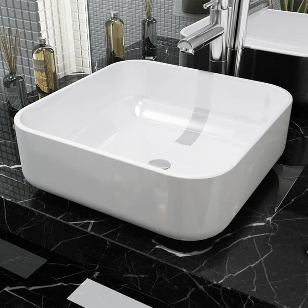 vidaXL Square Ceramic Wash Basin White 39x39x13.5 cm
