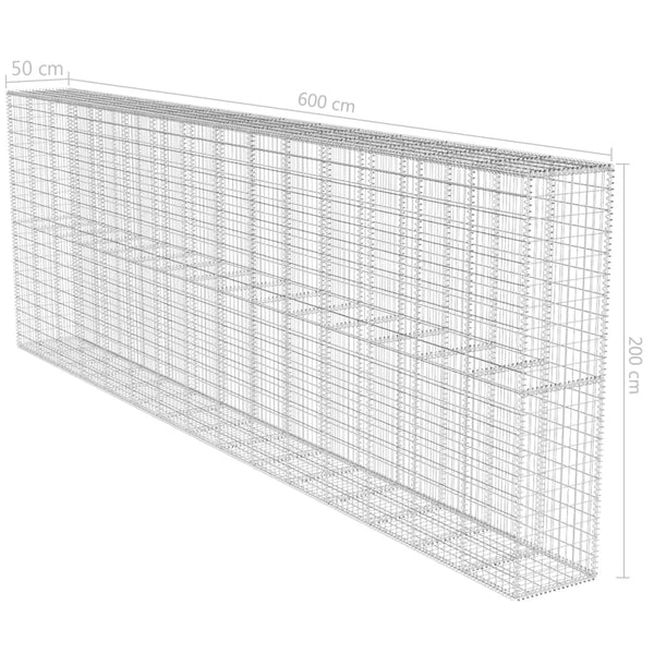 vidaXL Gabion Wall with Cover Galvanized Steel 600x50x200 cm