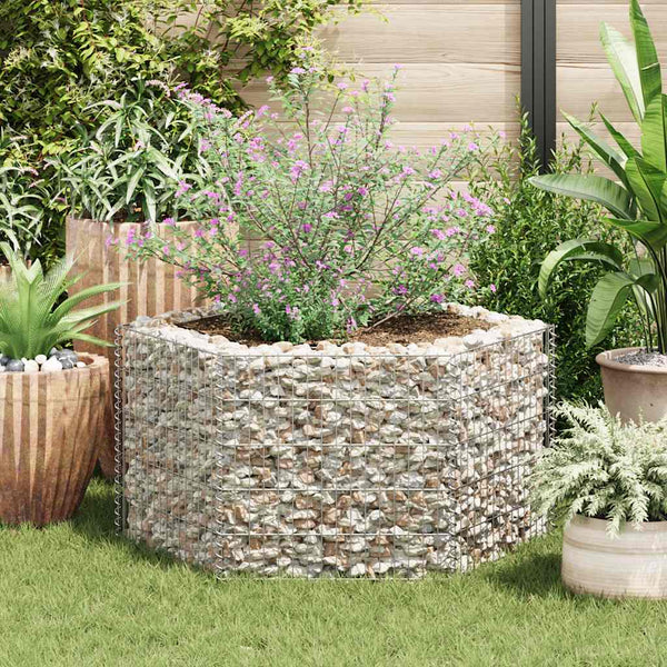 vidaXL Hexagonal Gabion Raised Garden Bed 100×90×50 cm