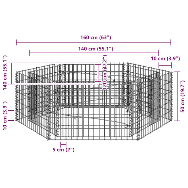 vidaXL Hexagonal Gabion Raised Garden Bed 160x140x50 cm