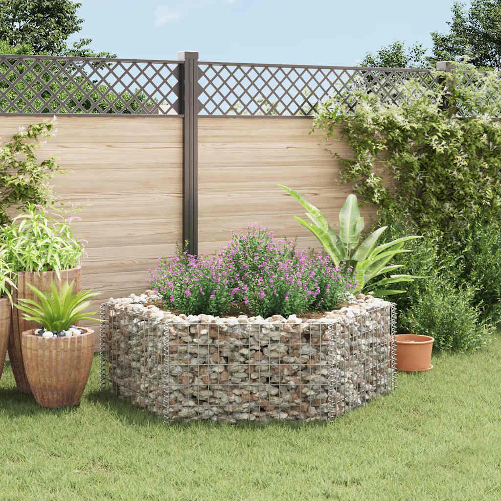 vidaXL Hexagonal Gabion Raised Garden Bed 160x140x50 cm