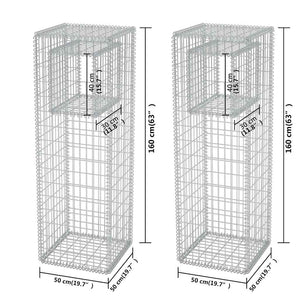 vidaXL Gabion Basket Post/Planter 2 pcs. Steel 50x50x160 cm