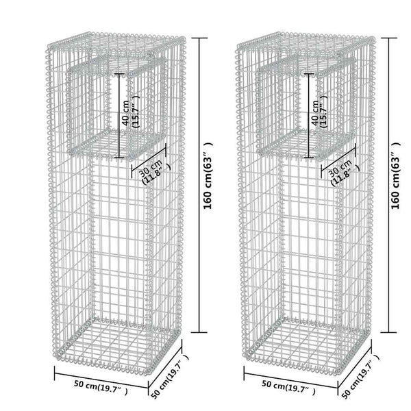 vidaXL Gabion Basket Post/Planter 2 pcs. Steel 50x50x160 cm