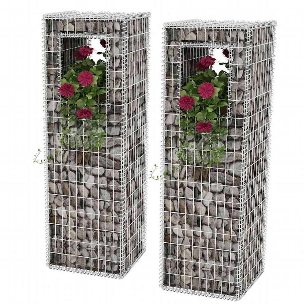 vidaXL Gabion Basket Post/Planter 2 pcs. Steel 50x50x160 cm