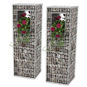 vidaXL Gabion Basket Post/Planter 2 pcs. Steel 50x50x160 cm