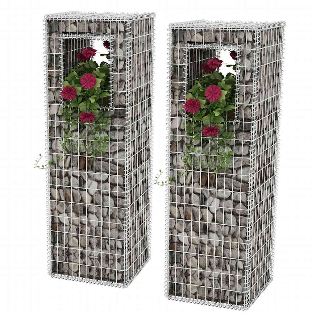 vidaXL Gabion Basket Post/Planter 2 pcs. Steel 50x50x160 cm