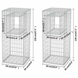 vidaXL Gabion Basket Post/Planter 2 pcs. Steel 50x50x120 cm