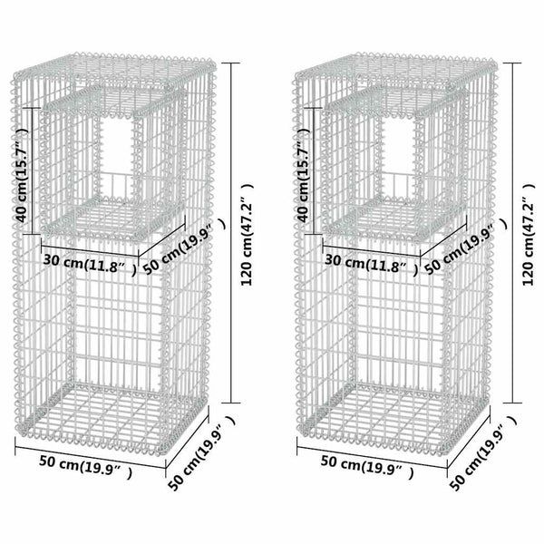 vidaXL Gabion Basket Post/Planter 2 pcs. Steel 50x50x120 cm