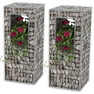 vidaXL Gabion Basket Post/Planter 2 pcs. Steel 50x50x120 cm