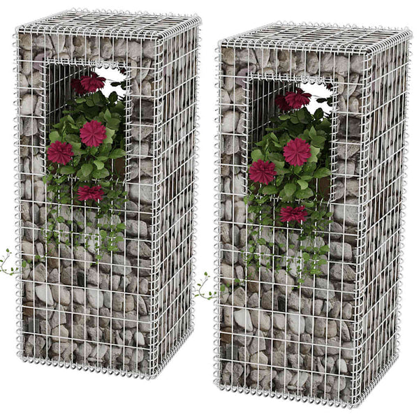 vidaXL Gabion Basket Post/Planter 2 pcs. Steel 50x50x120 cm