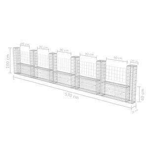 vidaXL U-shaped Gabion Basket Steel 570×20×100 cm