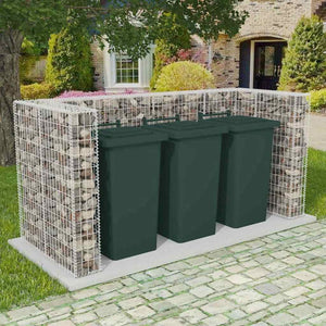 vidaXL Gabion Trash Can Enclosure for 3 Bins Steel 250x100x120cm