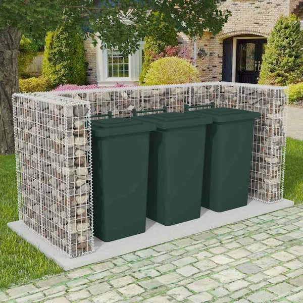 vidaXL Gabion Trash Can Enclosure for 3 Bins Steel 250x100x120cm