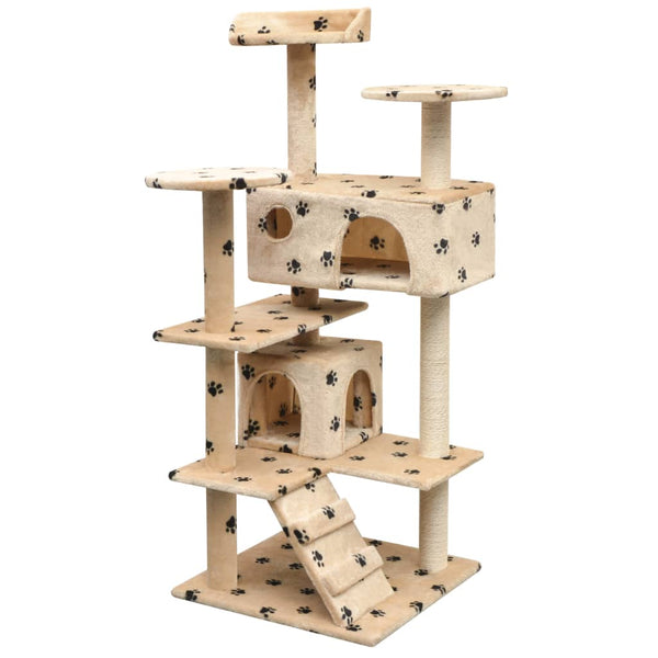 vidaXL Cat Scratching Post 125 cm Paw Print Beige