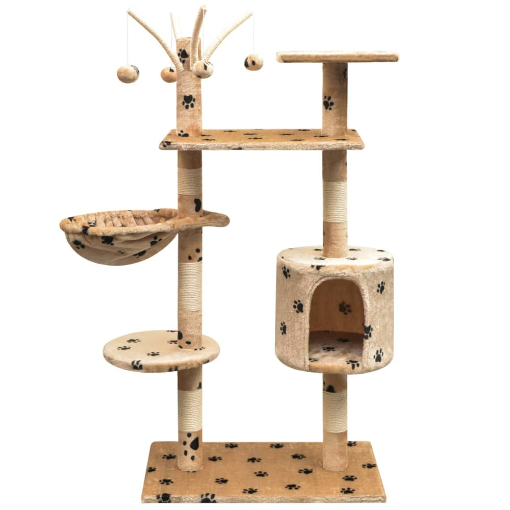 vidaXL Cat Scratching Post 125 cm Beige with Paw Print