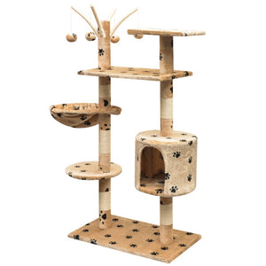 vidaXL Cat Scratching Post 125 cm Beige with Paw Print