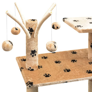 vidaXL Cat Scratching Post 125 cm Beige with Paw Print