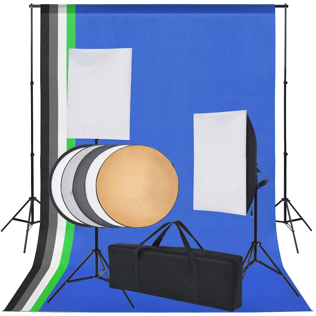 vidaXL Photo Studio Kit with 5 Backdrops & 2 Softboxes