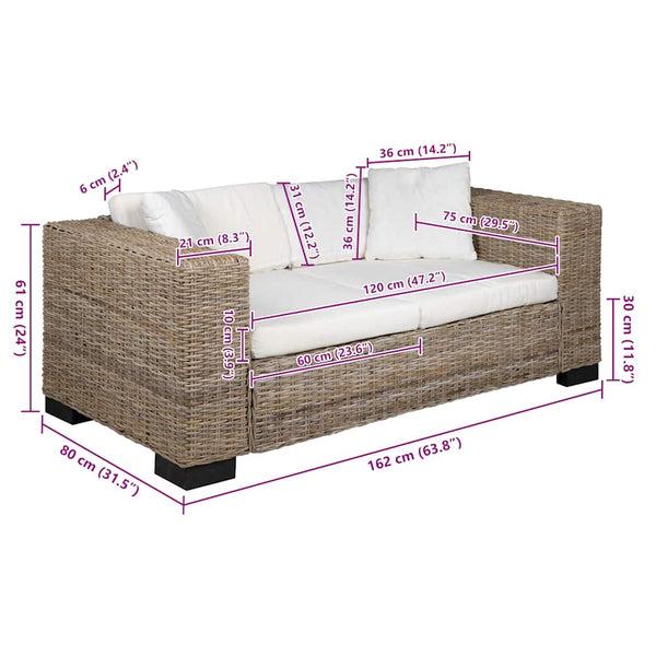 vidaXL 2-Seater Sofa Real Rattan