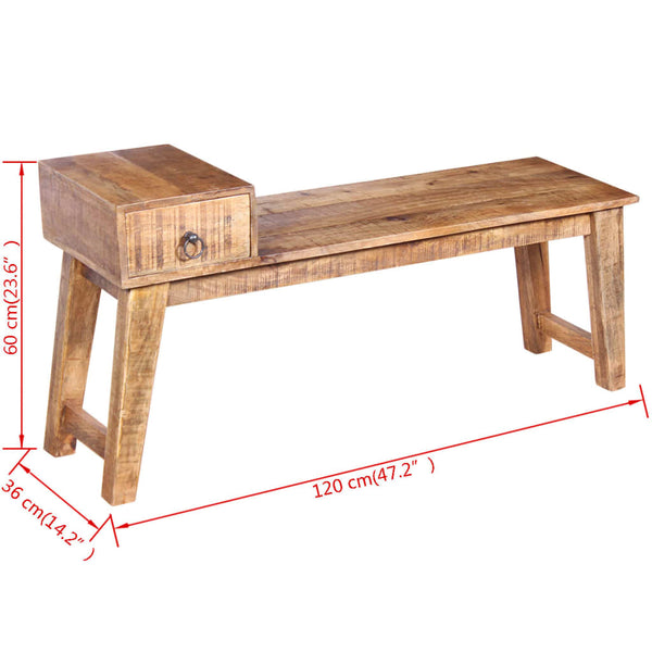vidaXL Storage Bench with Drawer Solid Mango Wood 120x36x60 cm