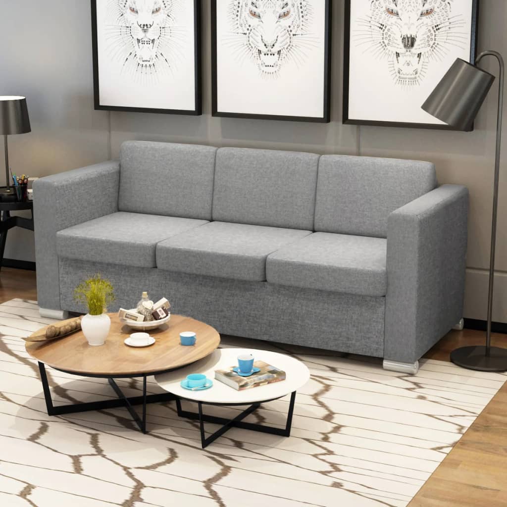 vidaXL 3-Seater Sofa Fabric Light Grey