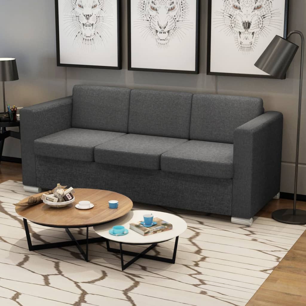 vidaXL 3-Seater Sofa Fabric Dark Grey