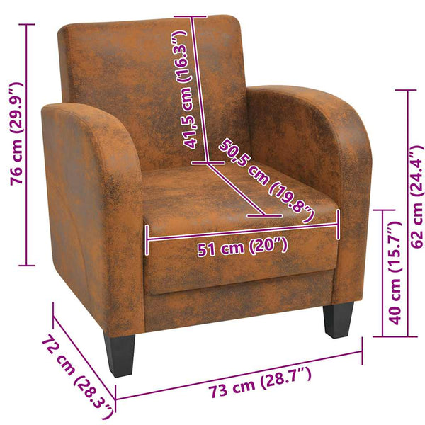 vidaXL Armchair Brown Suede Look