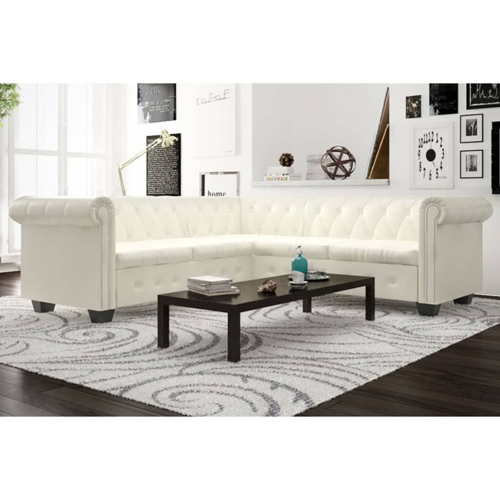 vidaXL Chesterfield 5-Seater Corner Sofa Artificial Leather White