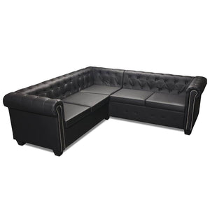 vidaXL Chesterfield 5-Seater Corner Sofa Artificial Leather Black